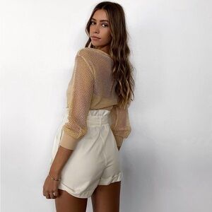 Knot Sisters Cream High Waist Women's Shorts